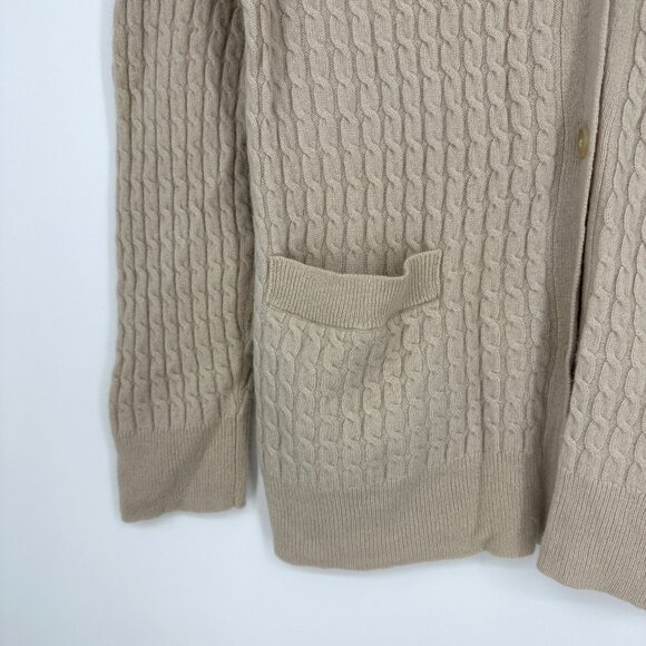 Morgan Stewart Sport Cashmere Cable Knit Tennis Cardigan‎ Sweater Tan Beige XS - Picture 4 of 7